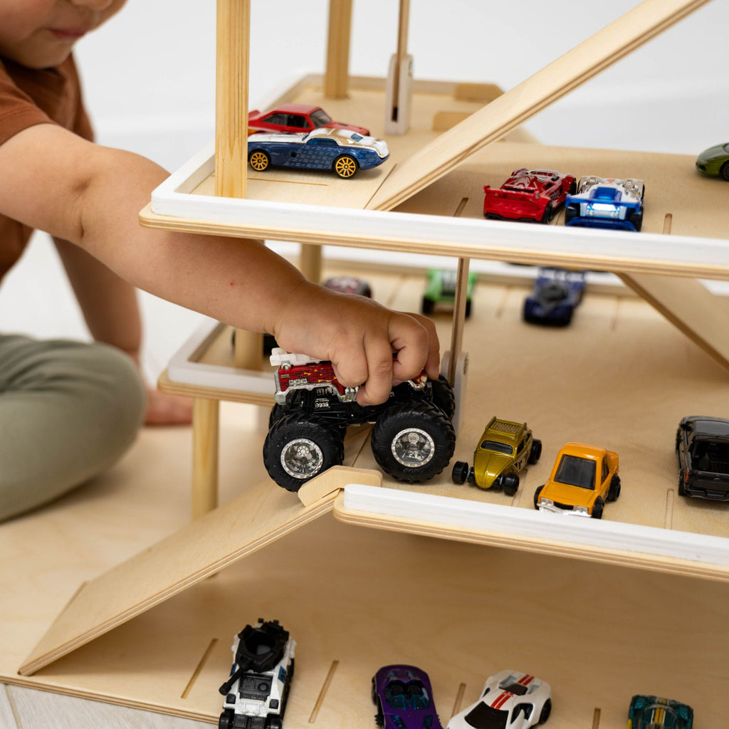 Wooden Toy Parking Garage with Working Elevator