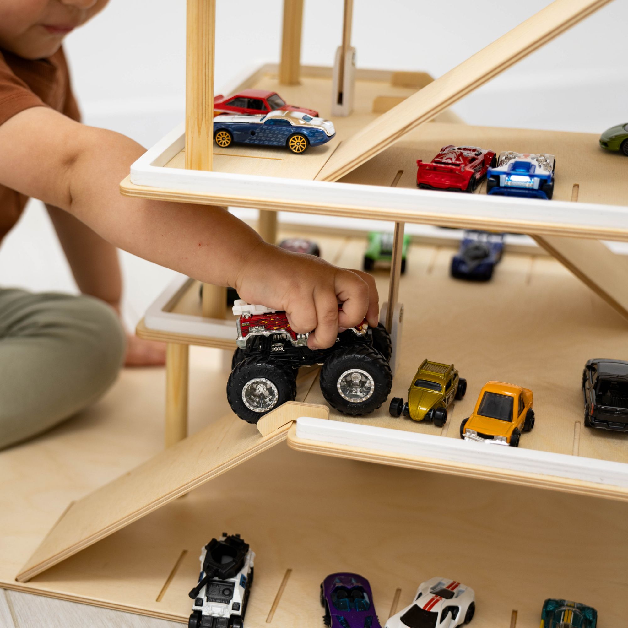 Wooden Toy Parking Garage with Working Elevator