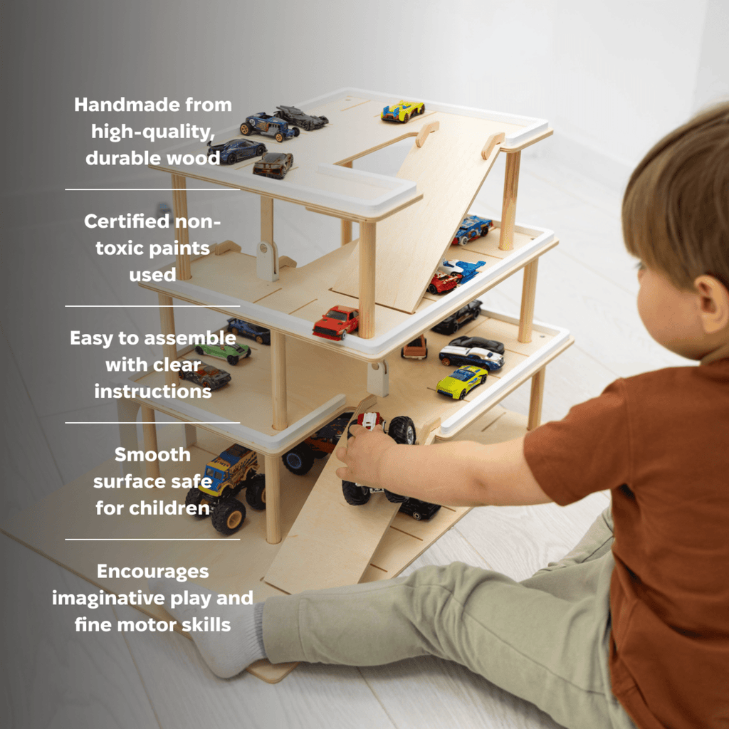 Wooden Toy Parking Garage with Working Elevator