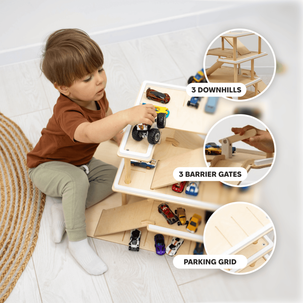 Wooden Toy Parking Garage with Working Elevator