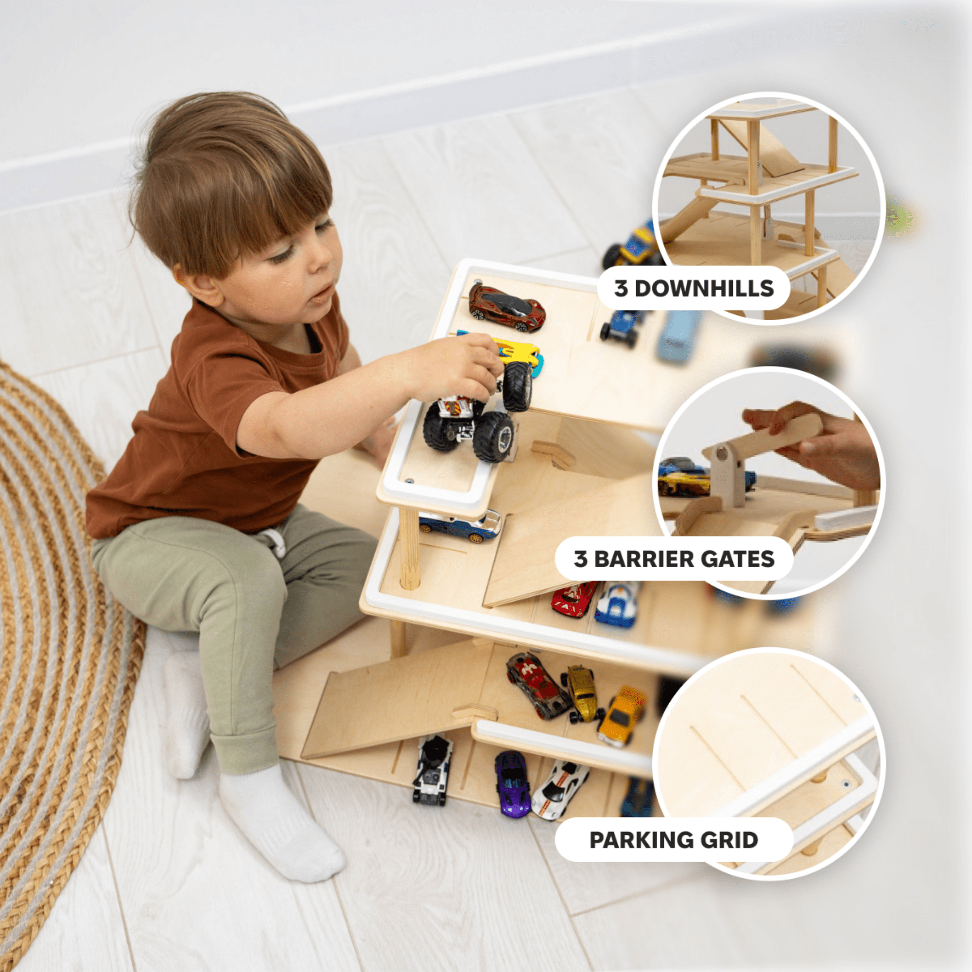 Wooden Toy Parking Garage with Working Elevator