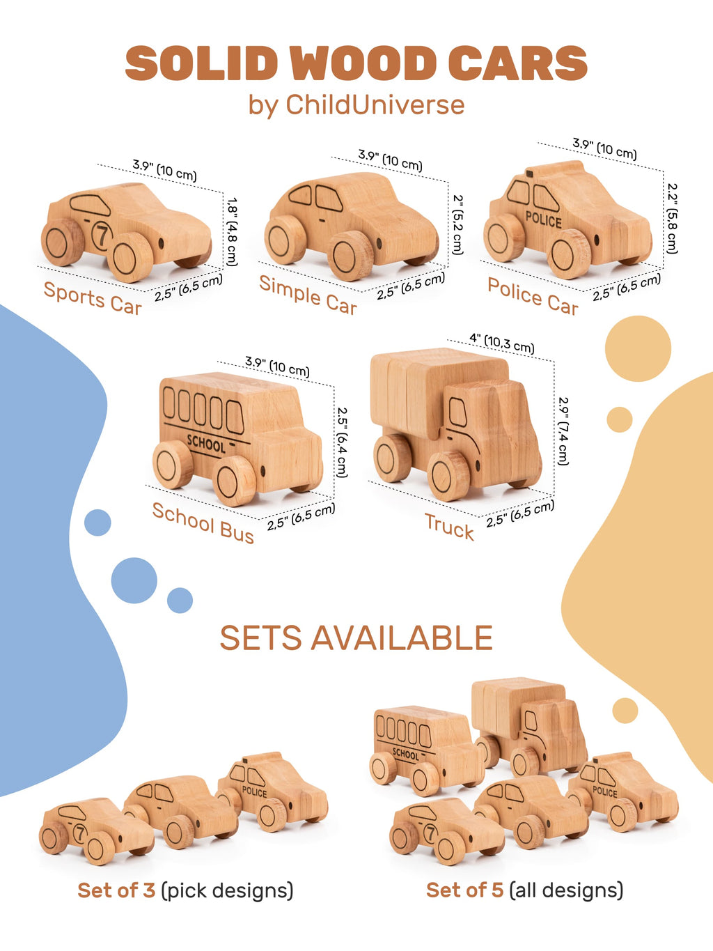 Handcrafted Wooden Toy Cars - Natural Alder Wood Vehicles