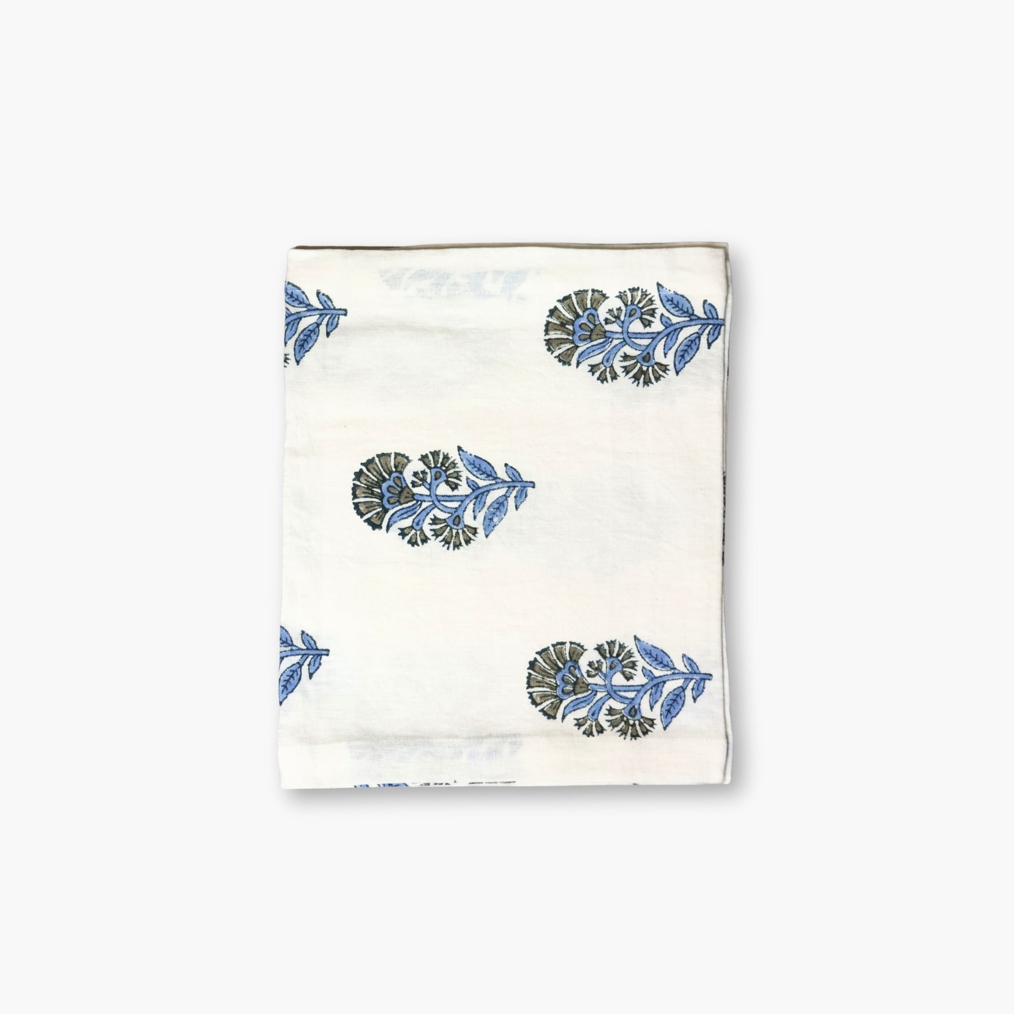 Begum Hand-Block Printed Linen Table Runner - Cornflour Blue