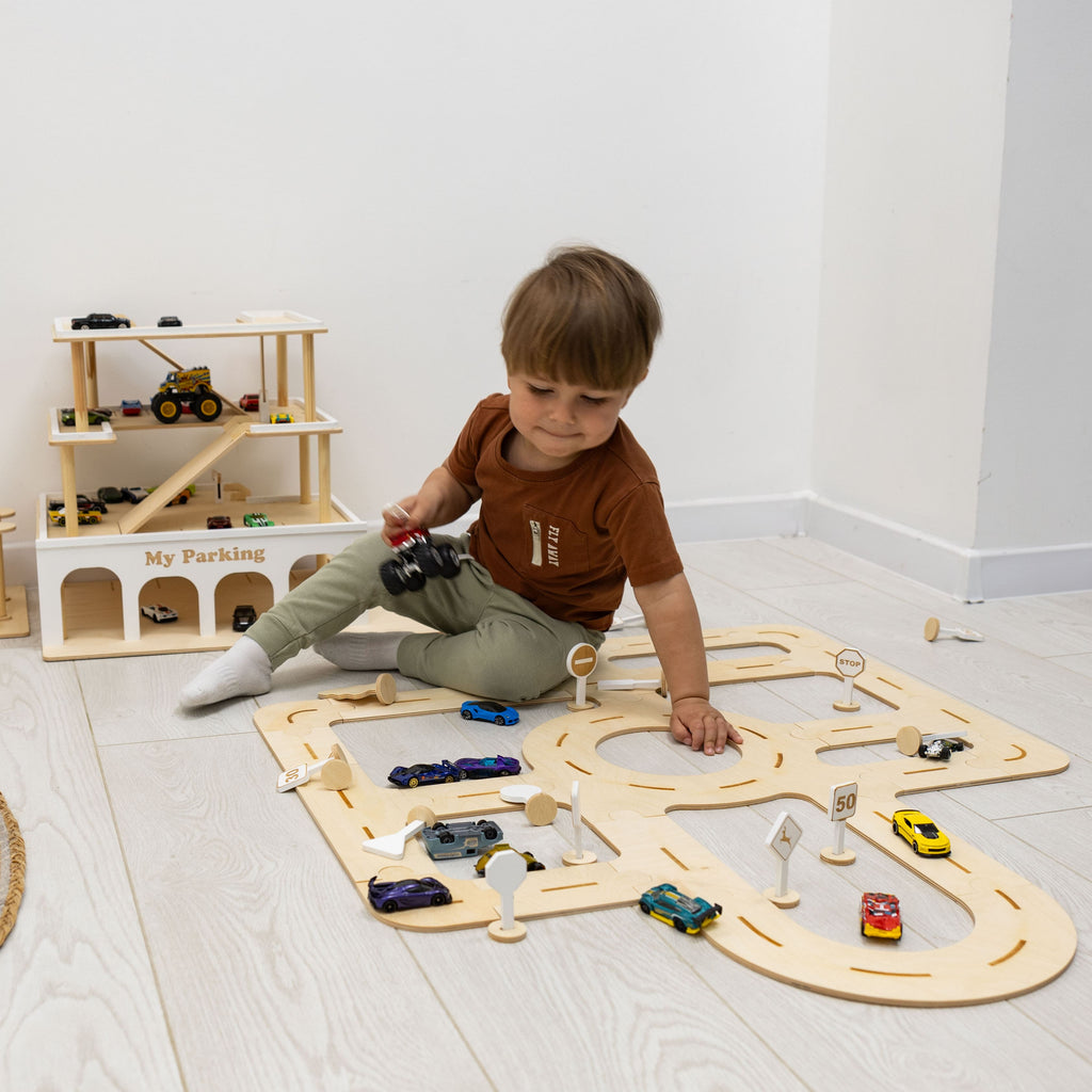 Handcrafted Wooden Car Track Toy for Toddlers