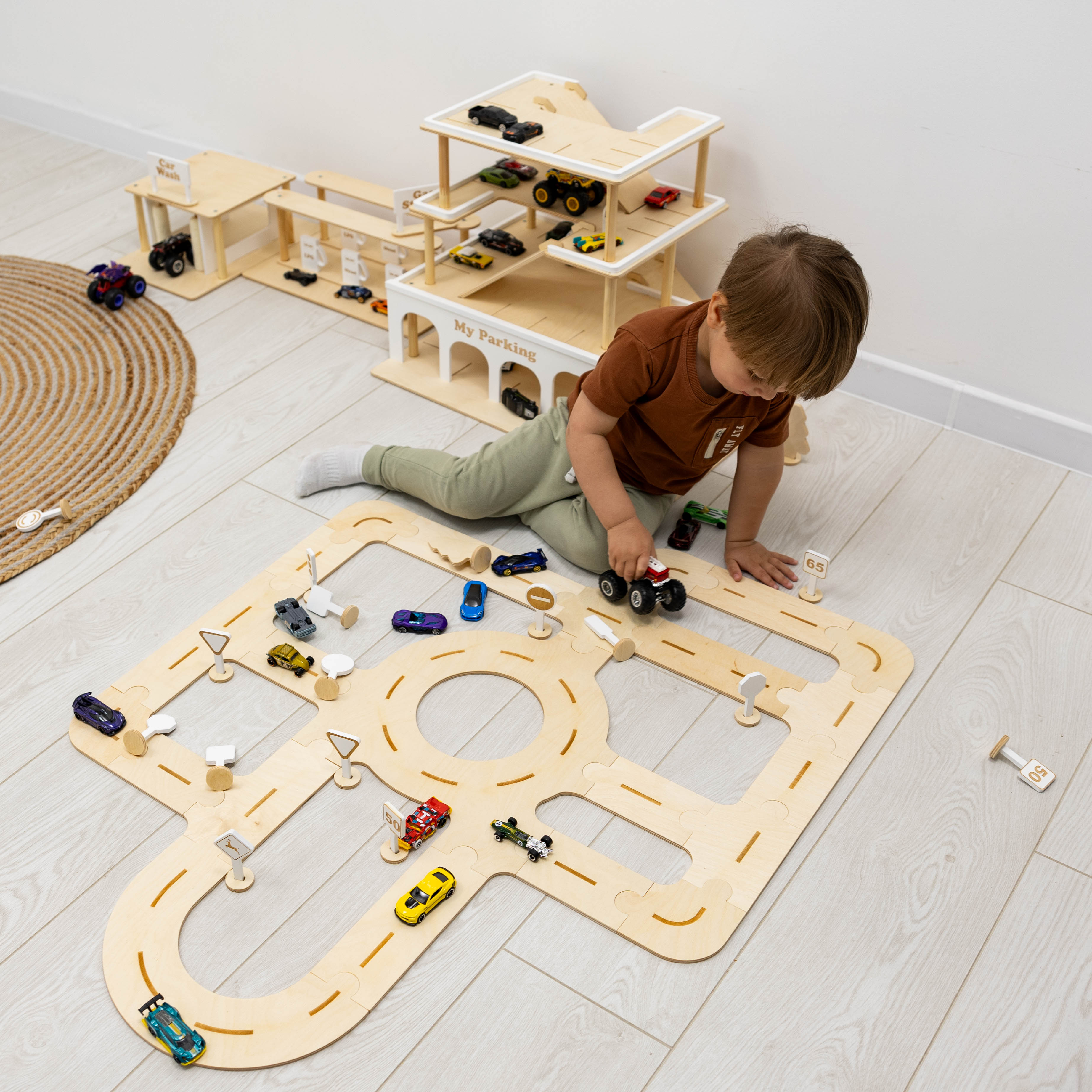 Handcrafted Wooden Car Track Toy for Toddlers