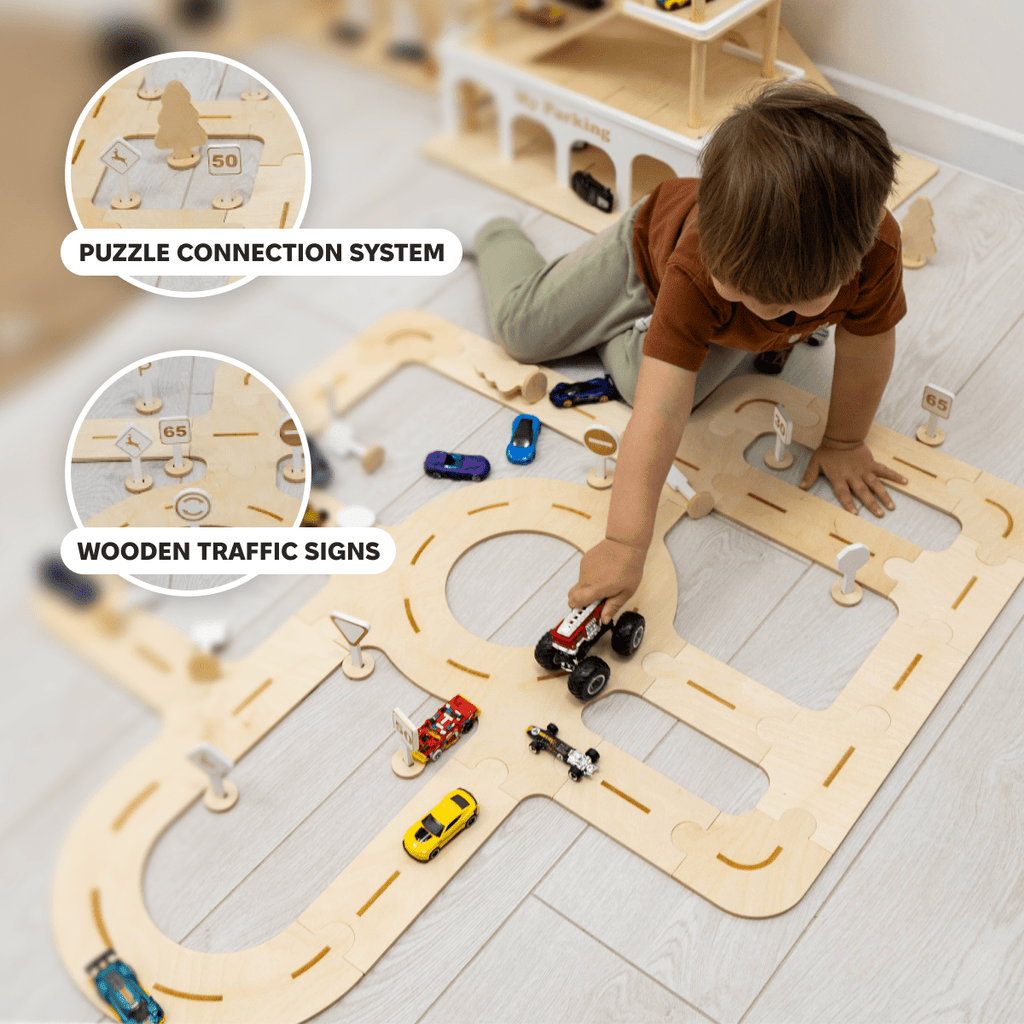 Handcrafted Wooden Car Track Toy for Toddlers