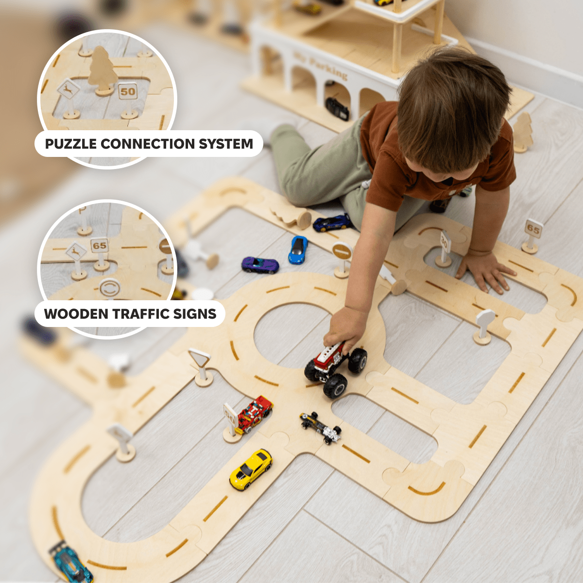 Handcrafted Wooden Car Track Toy for Toddlers