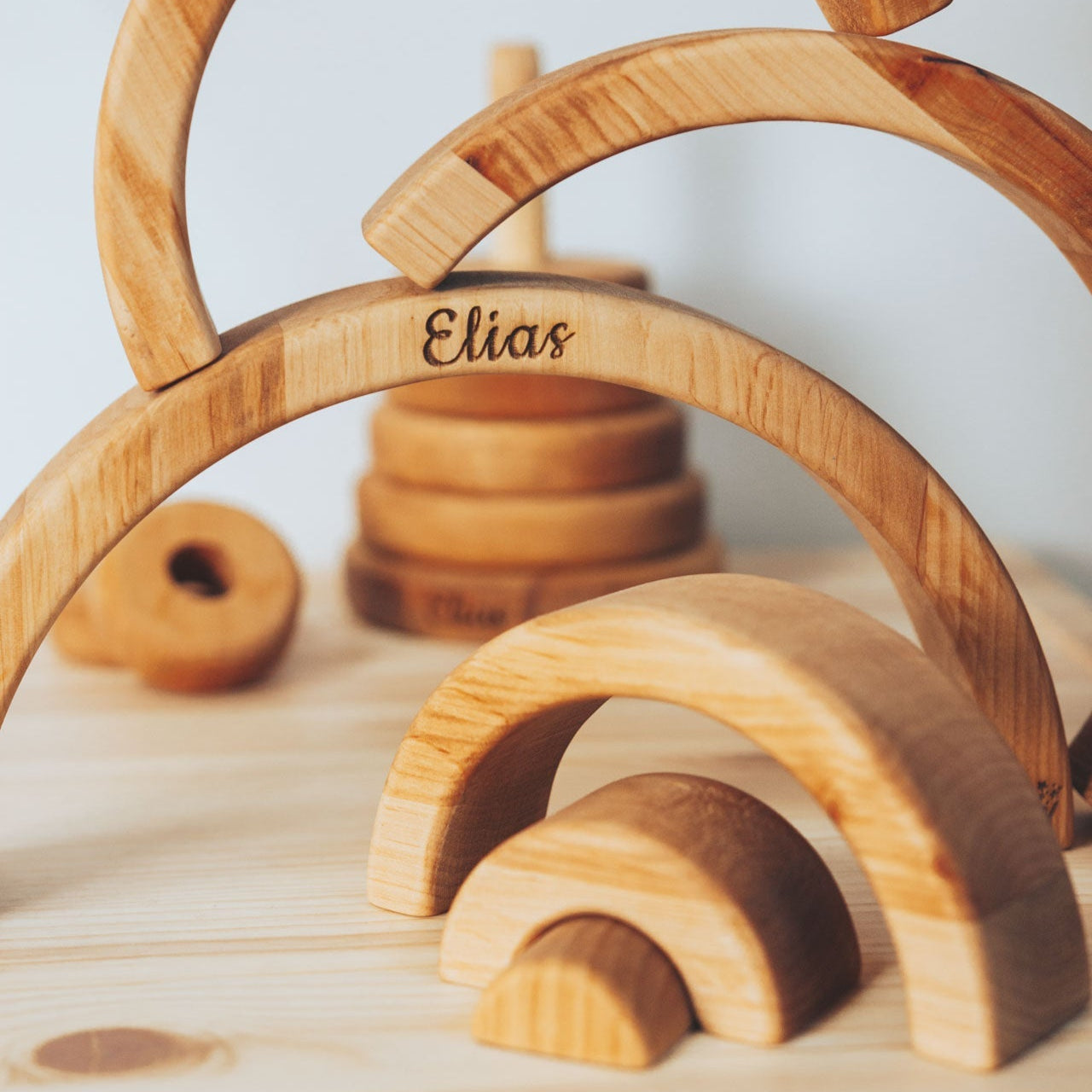 Montessori Wooden Rainbow Stacker for Toddlers