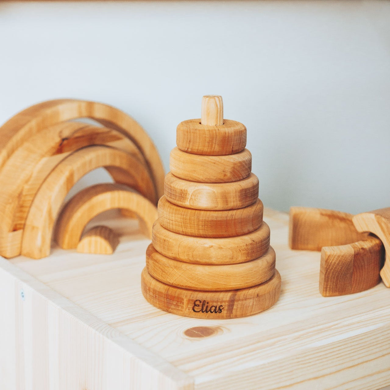 Montessori Natural Wood Ring Stacker - Heirloom Baby Toy