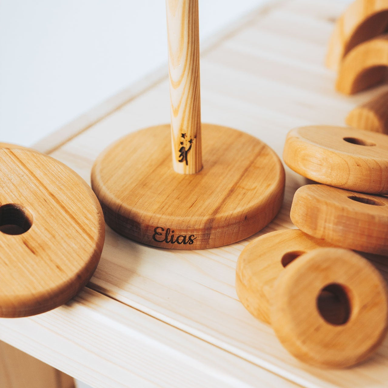 Montessori Natural Wood Ring Stacker - Heirloom Baby Toy