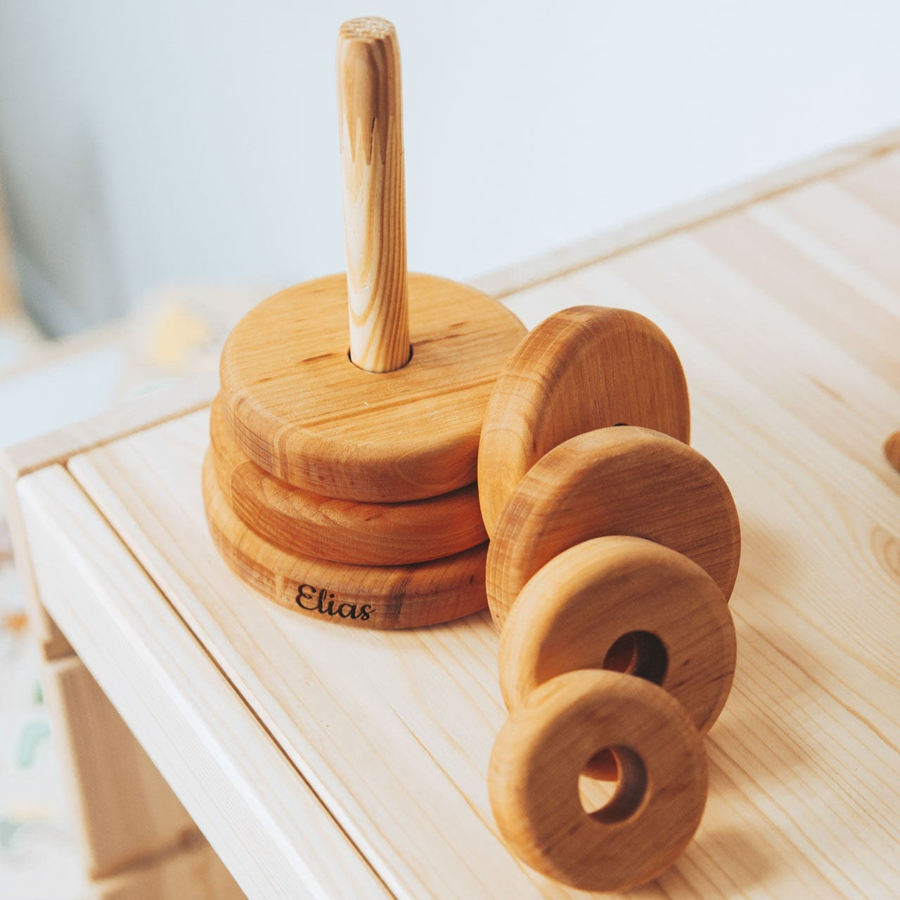 Montessori Natural Wood Ring Stacker - Heirloom Baby Toy