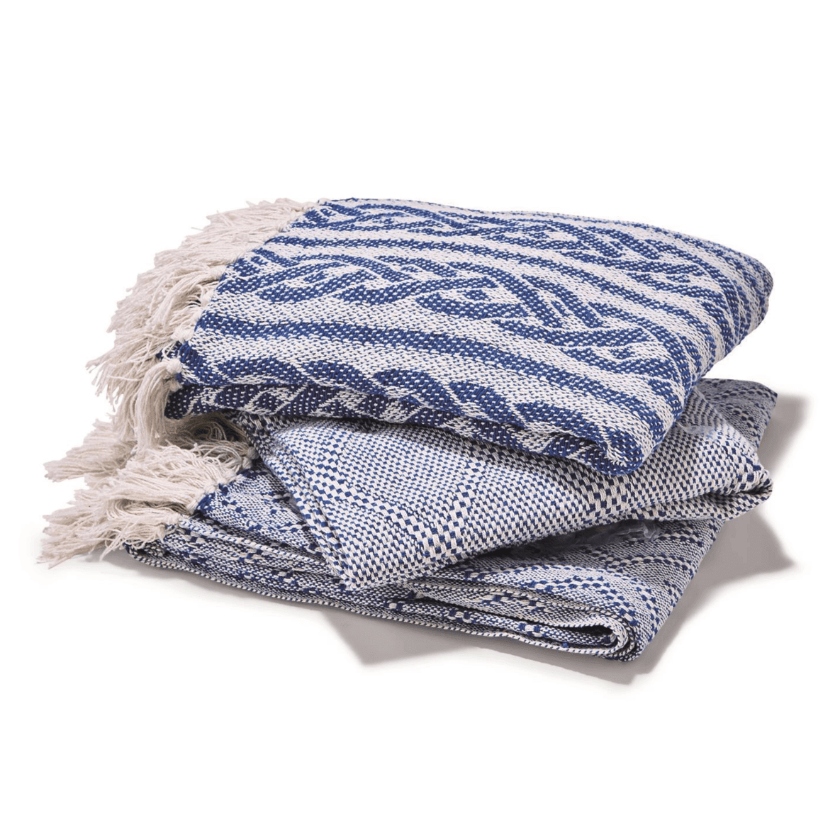 Blue Diamond Handwoven Cotton Throw Blanket with Tassels