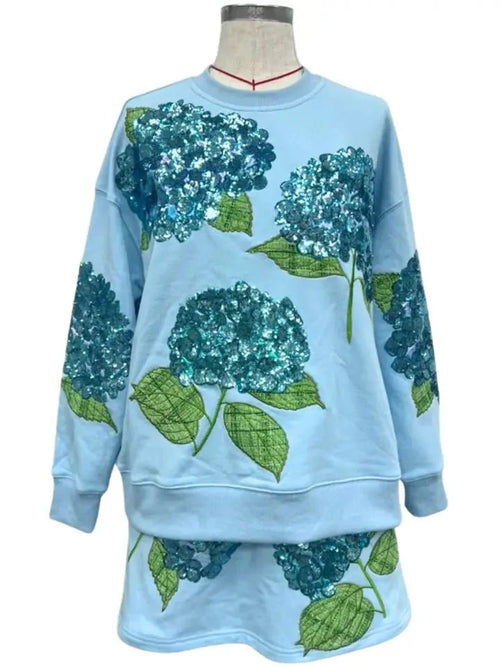 Brianna Cannon Blue Hydrangea Sequin Sweatshirt