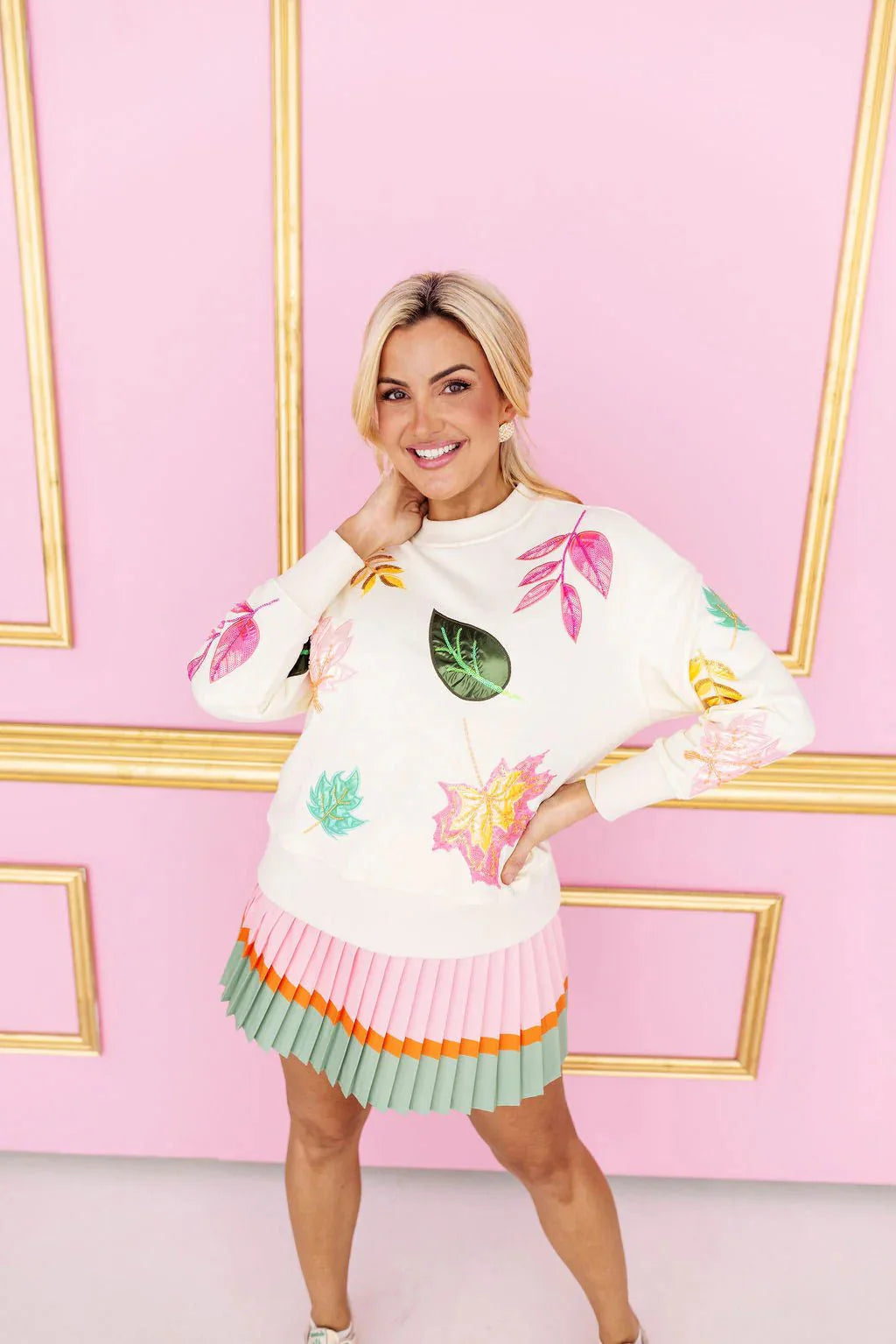 Brianna Cannon Pink & Green Pleated Skirt