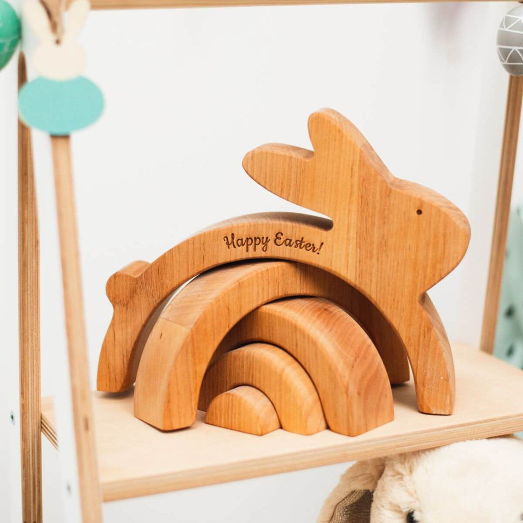 Wooden Bunny Stacker Toy - Personalized Montessori Stacking Toy for Toddlers