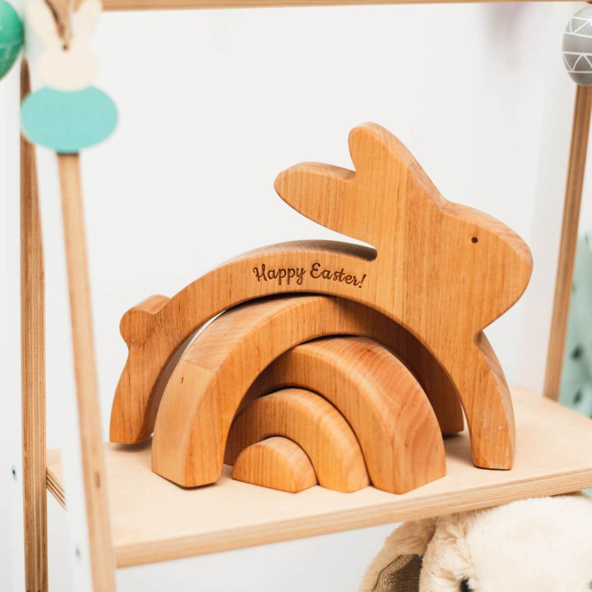 Wooden Bunny Stacker Toy - Personalized Montessori Stacking Toy for Toddlers