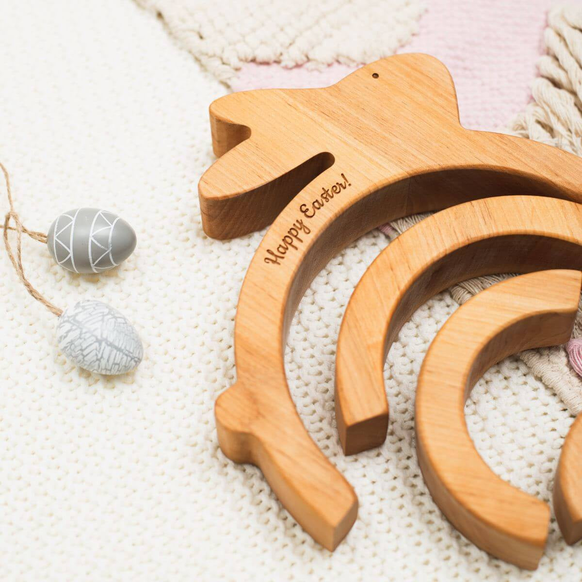 Wooden Bunny Stacker Toy - Personalized Montessori Stacking Toy for Toddlers
