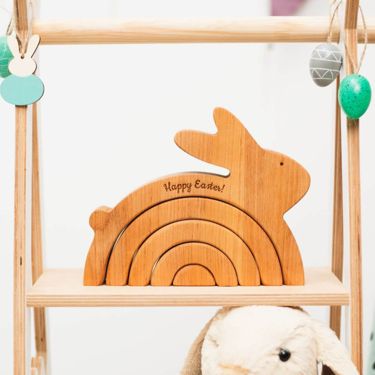 Wooden Bunny Stacker Toy - Personalized Montessori Stacking Toy for Toddlers