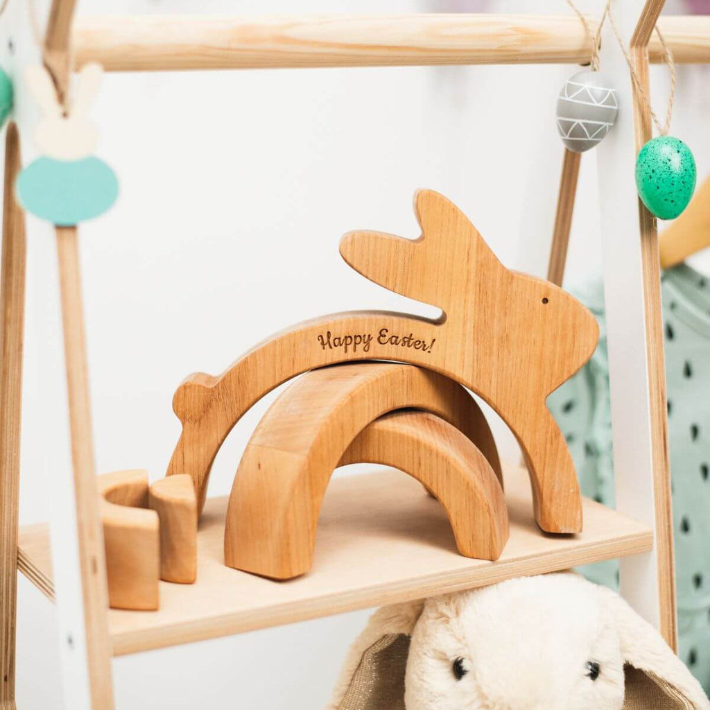 Wooden Bunny Stacker Toy - Personalized Montessori Stacking Toy for Toddlers