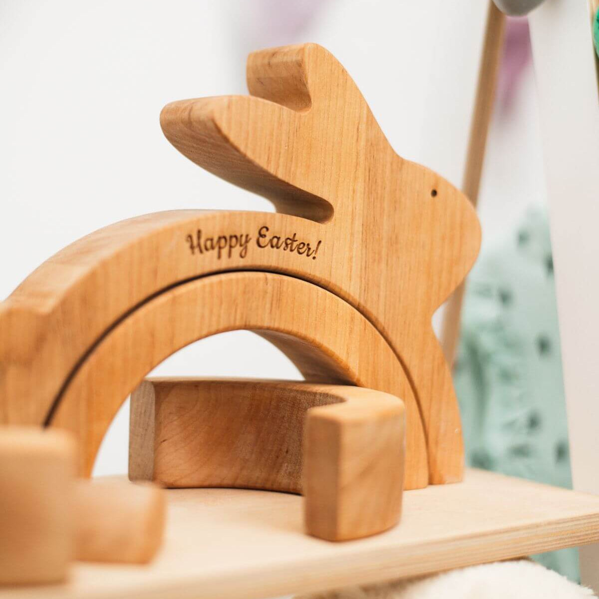 Wooden Bunny Stacker Toy - Personalized Montessori Stacking Toy for Toddlers
