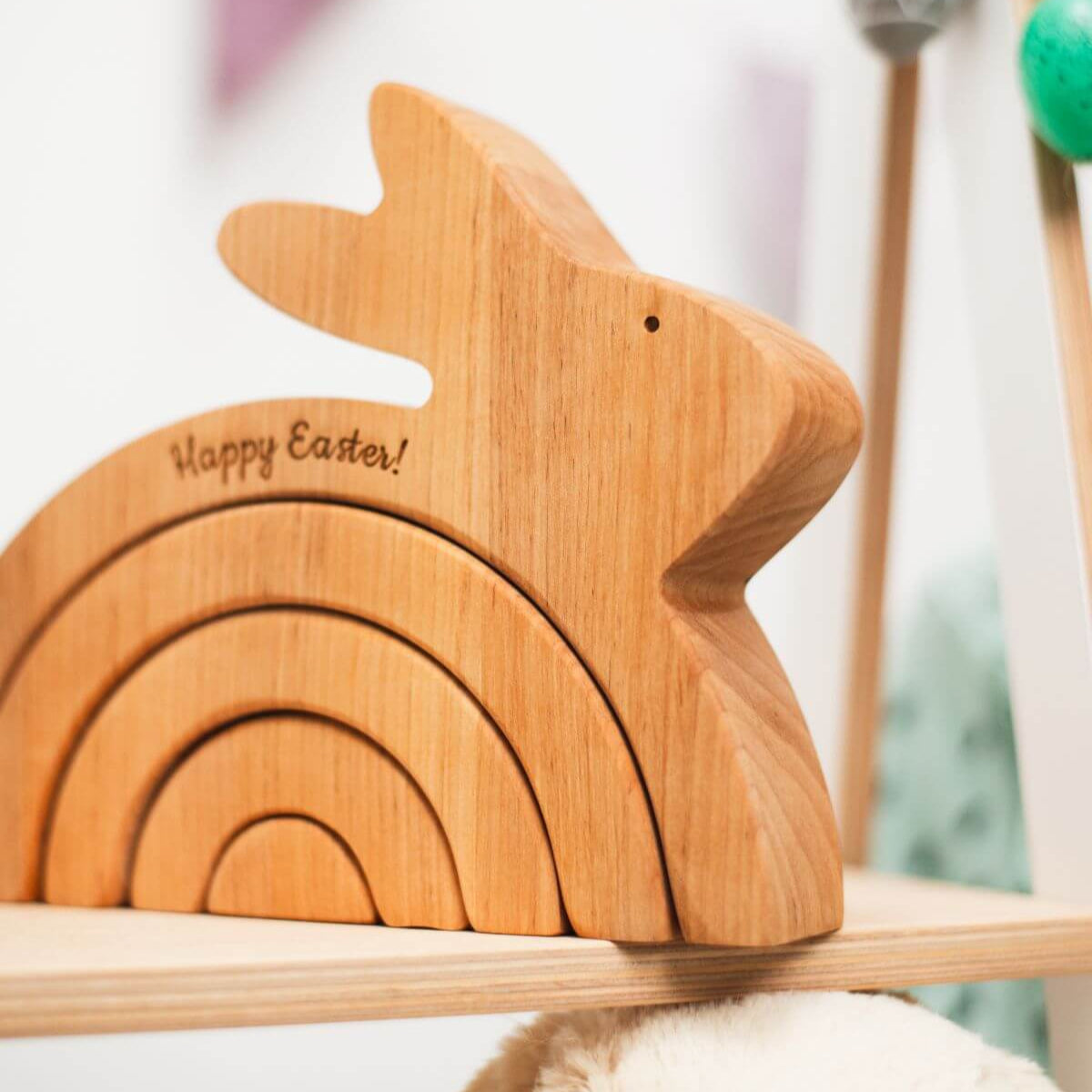Wooden Bunny Stacker Toy - Personalized Montessori Stacking Toy for Toddlers