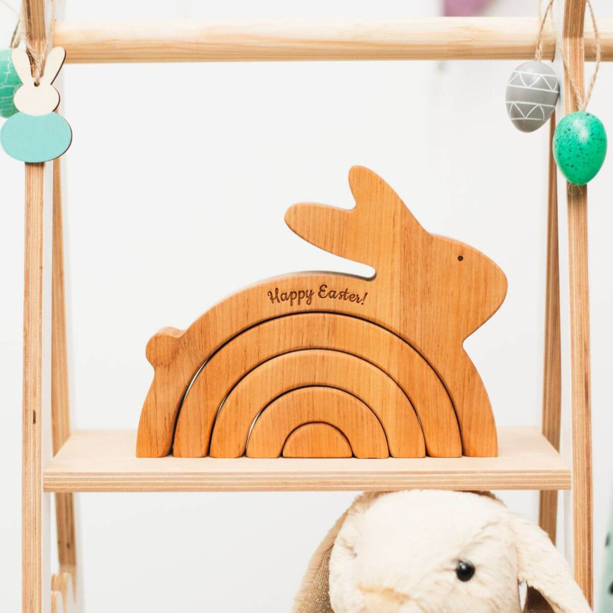 Wooden Bunny Stacker Toy - Personalized Montessori Stacking Toy for Toddlers