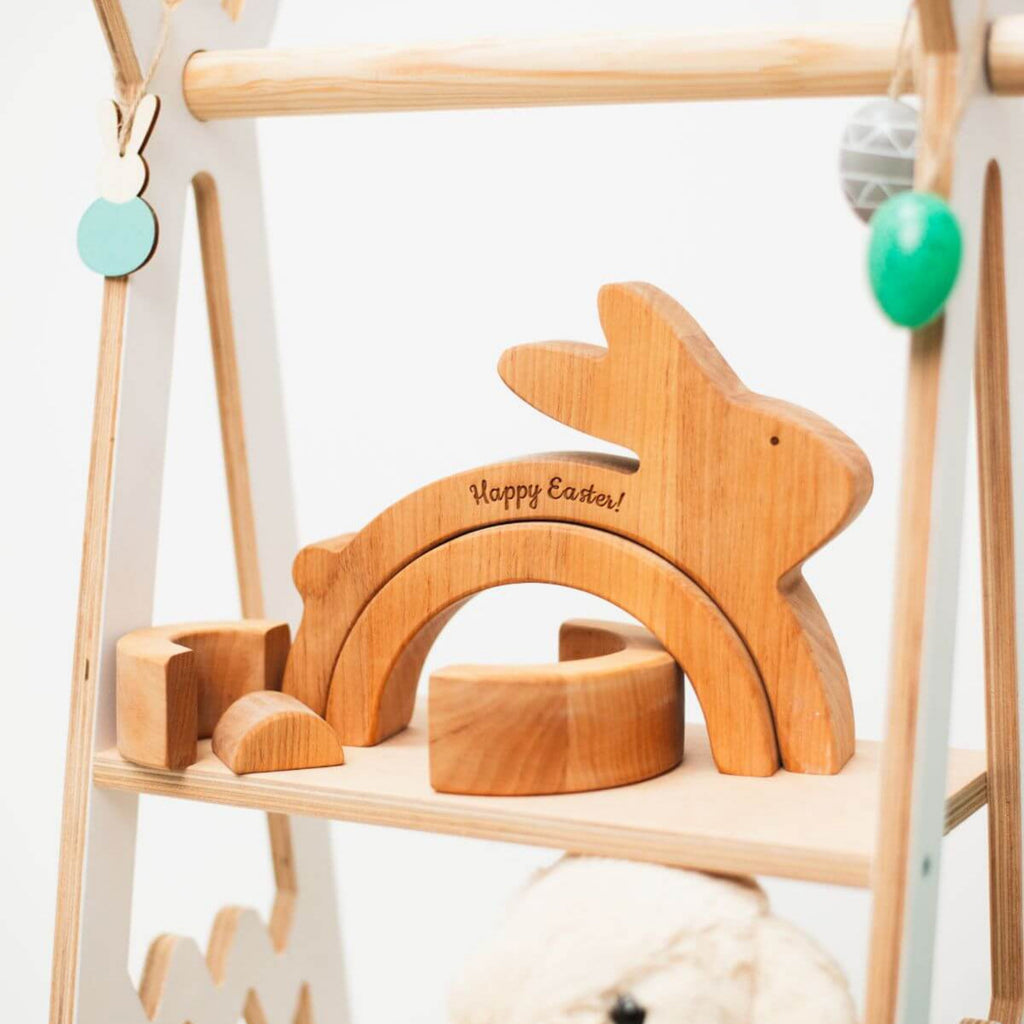 Wooden Bunny Stacker Toy - Personalized Montessori Stacking Toy for Toddlers