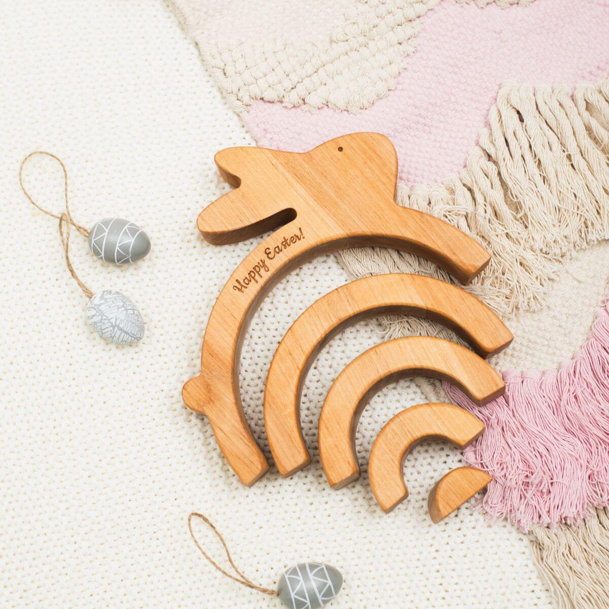 Wooden Bunny Stacker Toy - Personalized Montessori Stacking Toy for Toddlers
