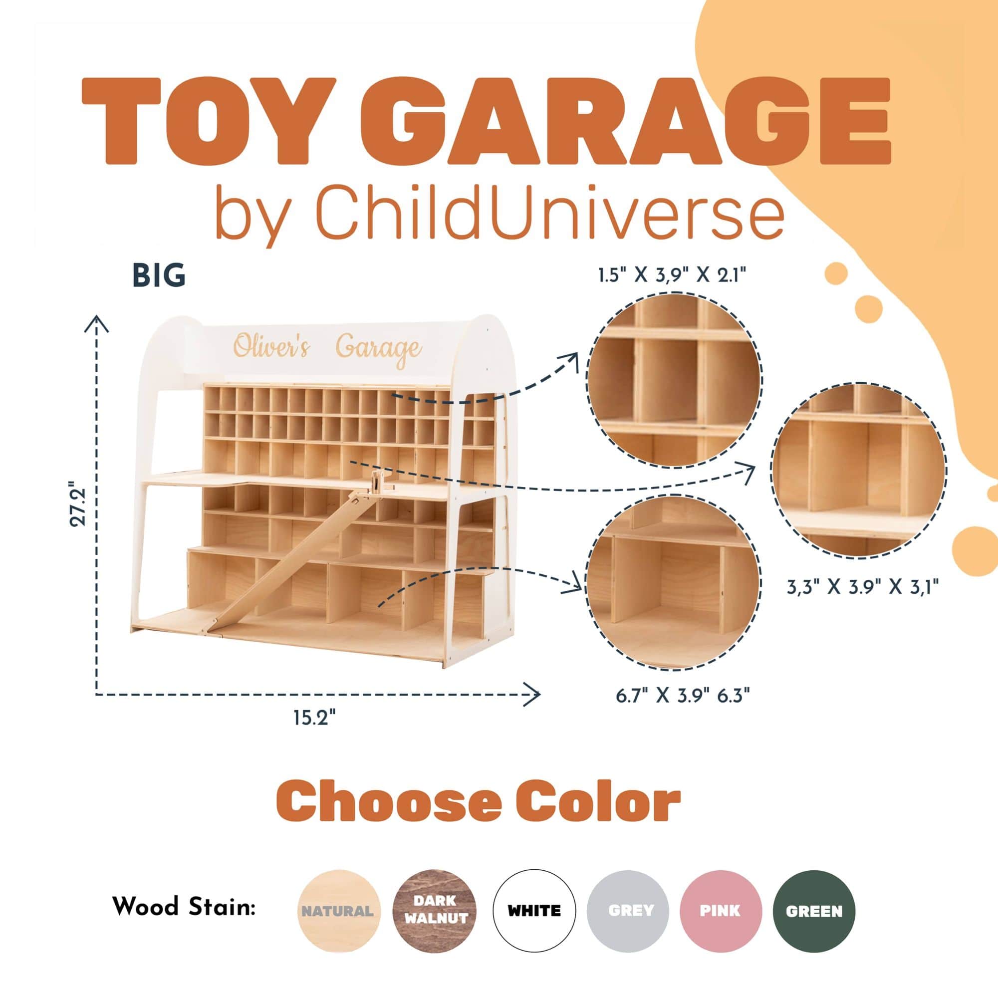 Wooden Toy Car Garage Storage Organizer