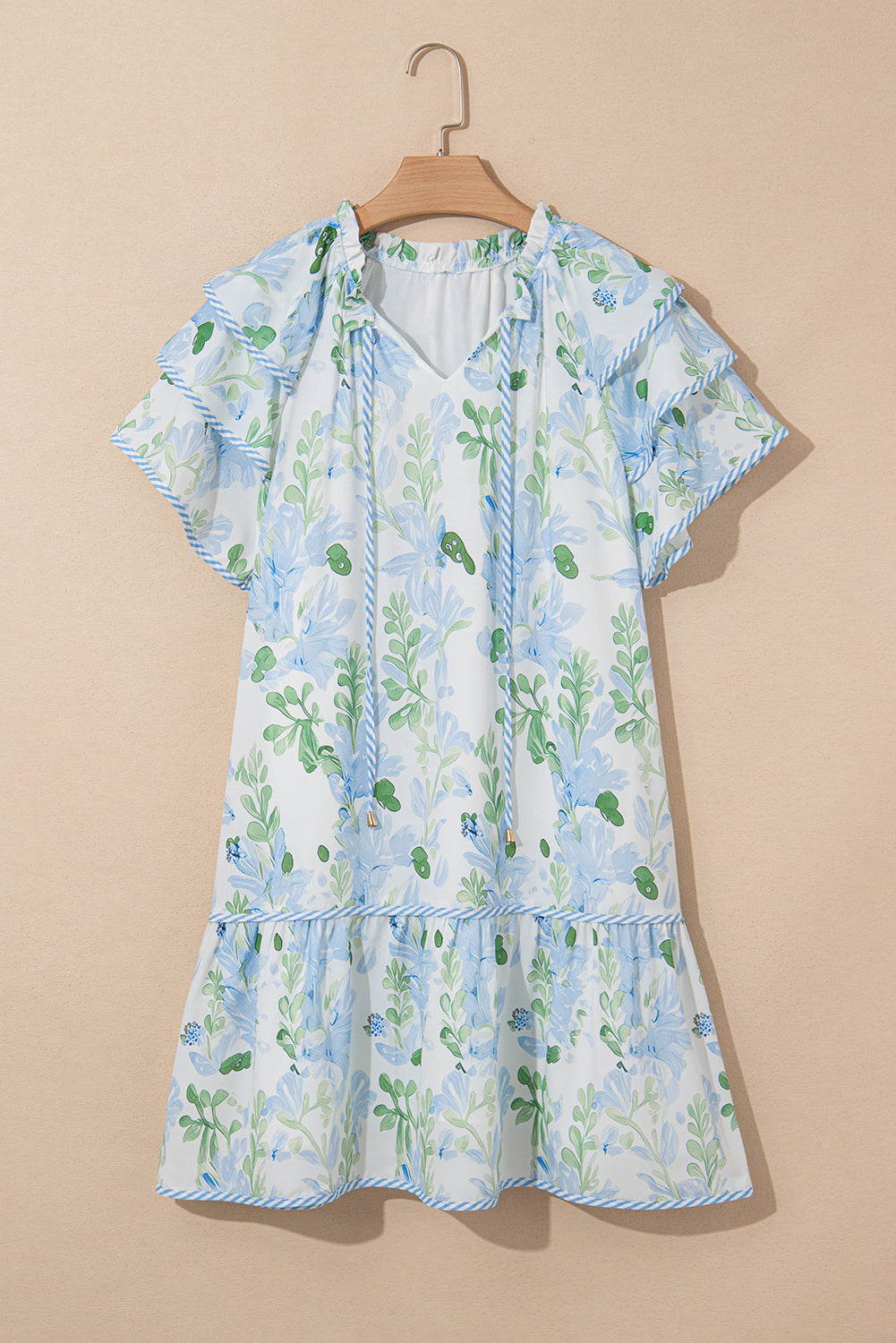 Madalyn Floral Contrast Edge Layered Short Sleeve Mini Dress