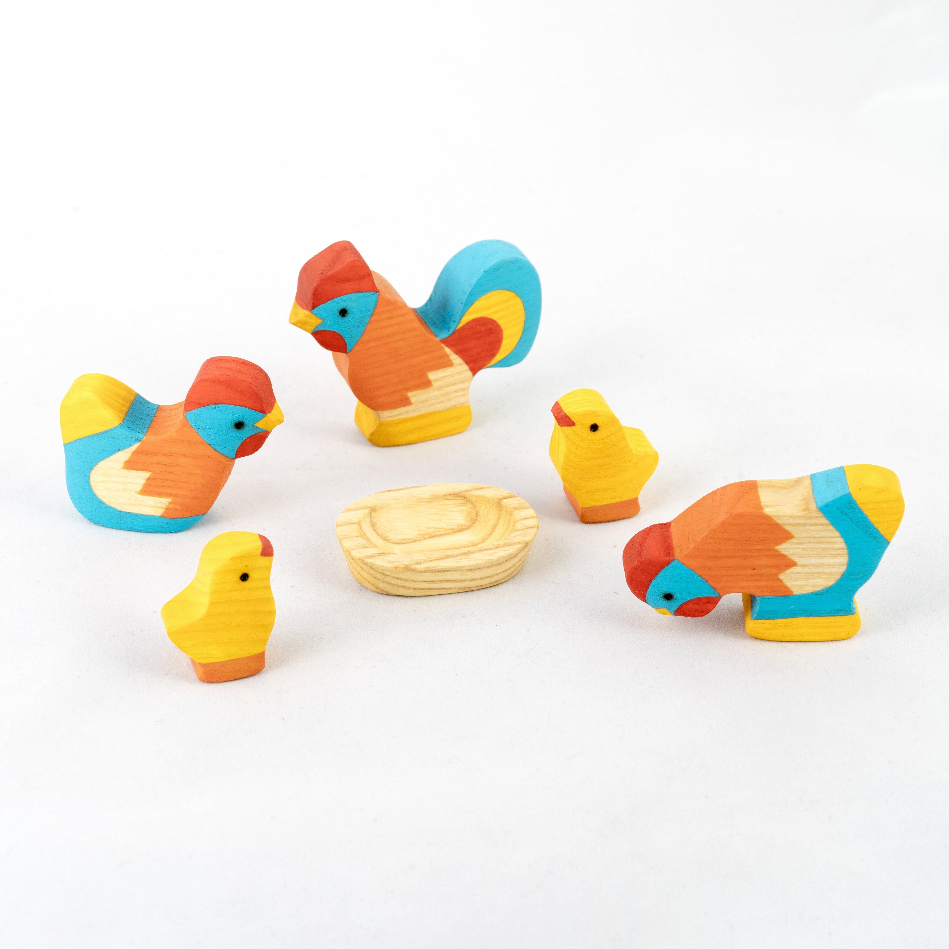 Waldorf Wooden Rooster & Chickens Set - 5 Piece Farm Animal Toy
