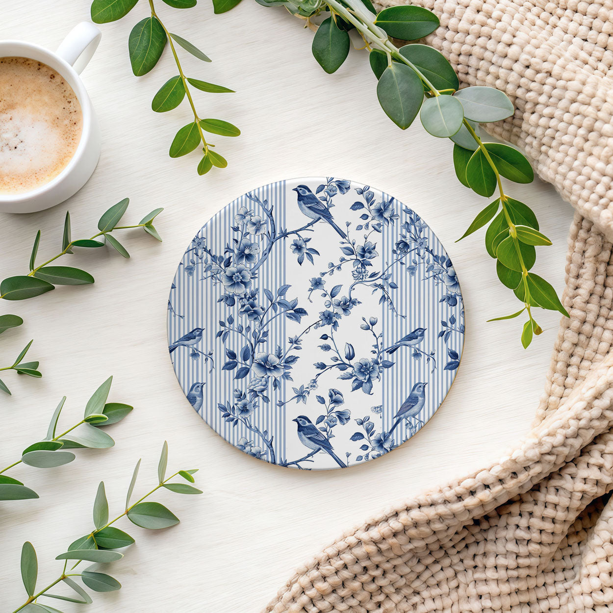Chinoiserie Ceramic Coasters - Blue & White Designs