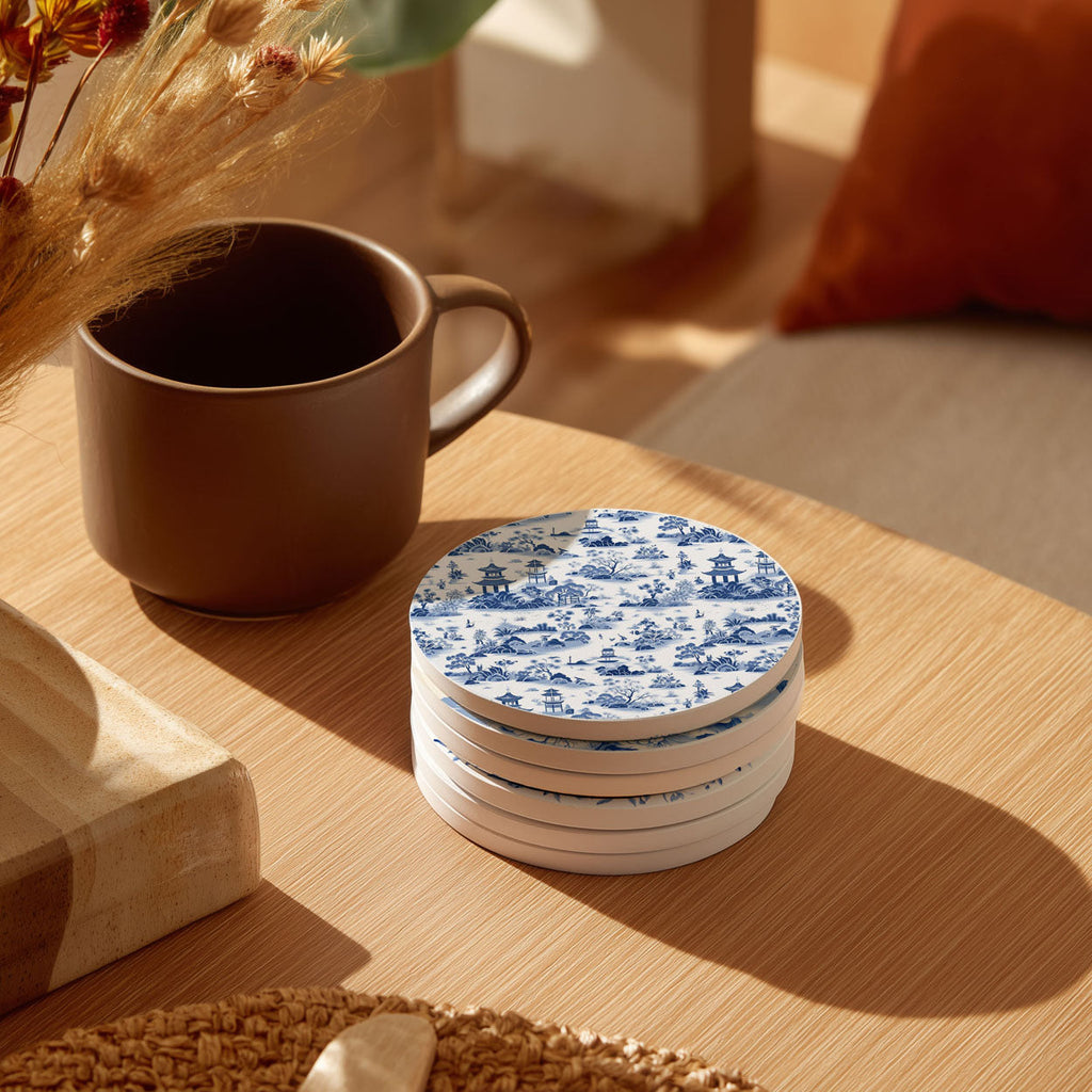 Chinoiserie Ceramic Coasters - Blue & White Designs