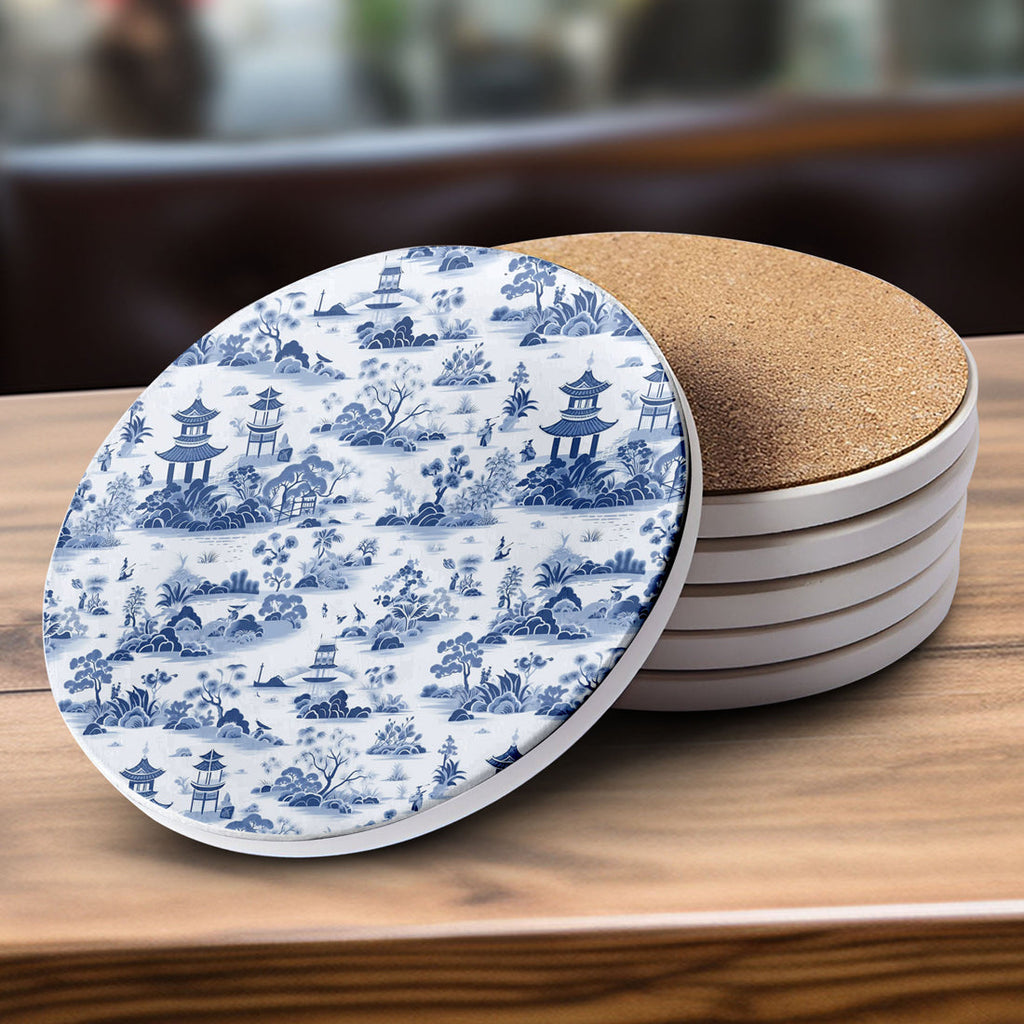 Chinoiserie Ceramic Coasters - Blue & White Designs