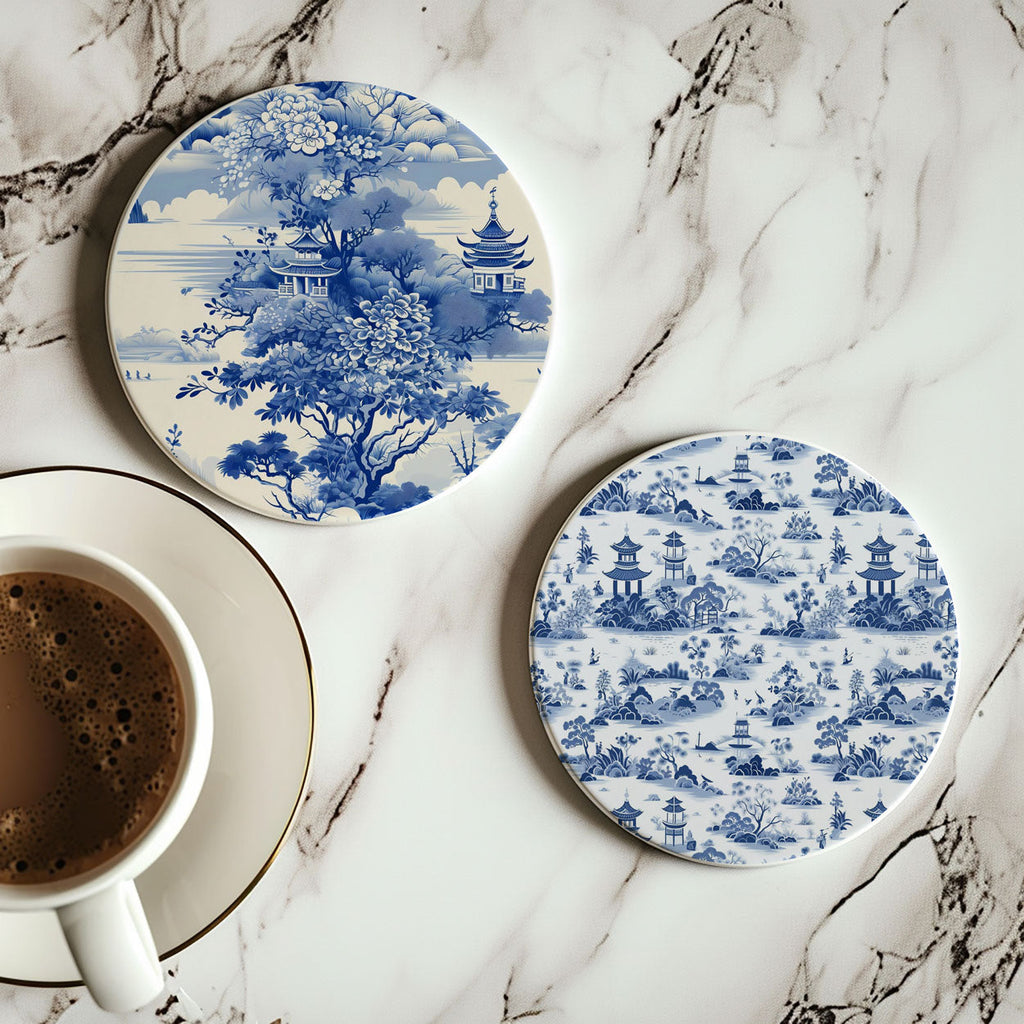 Chinoiserie Ceramic Coasters - Blue & White Designs