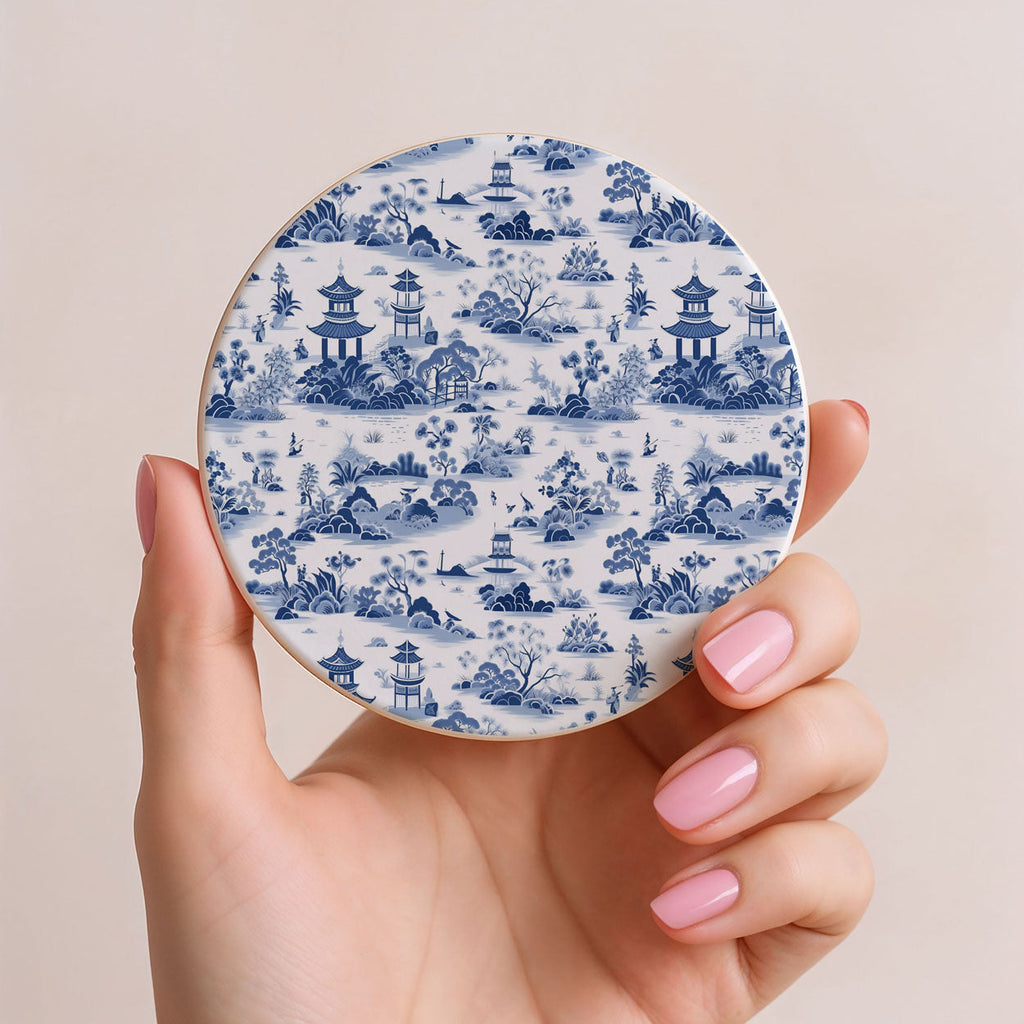 Chinoiserie Ceramic Coasters - Blue & White Designs