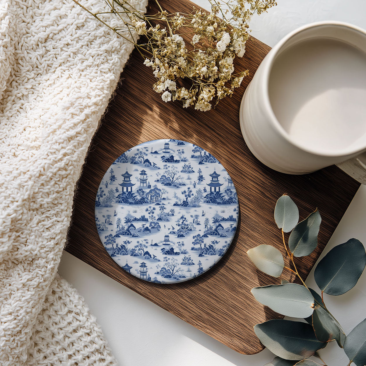 Chinoiserie Ceramic Coasters - Blue & White Designs