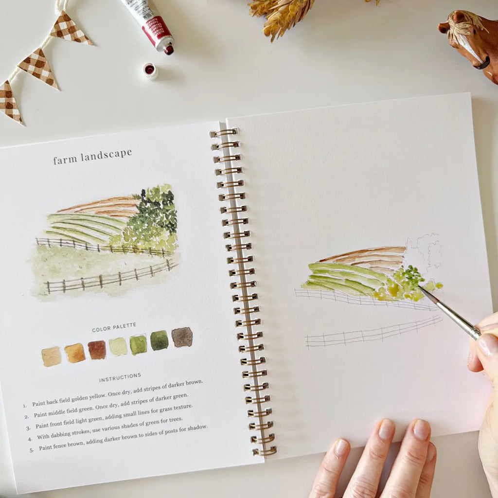 Farm Watercolor Workbook - 12 Guided Painting Projects