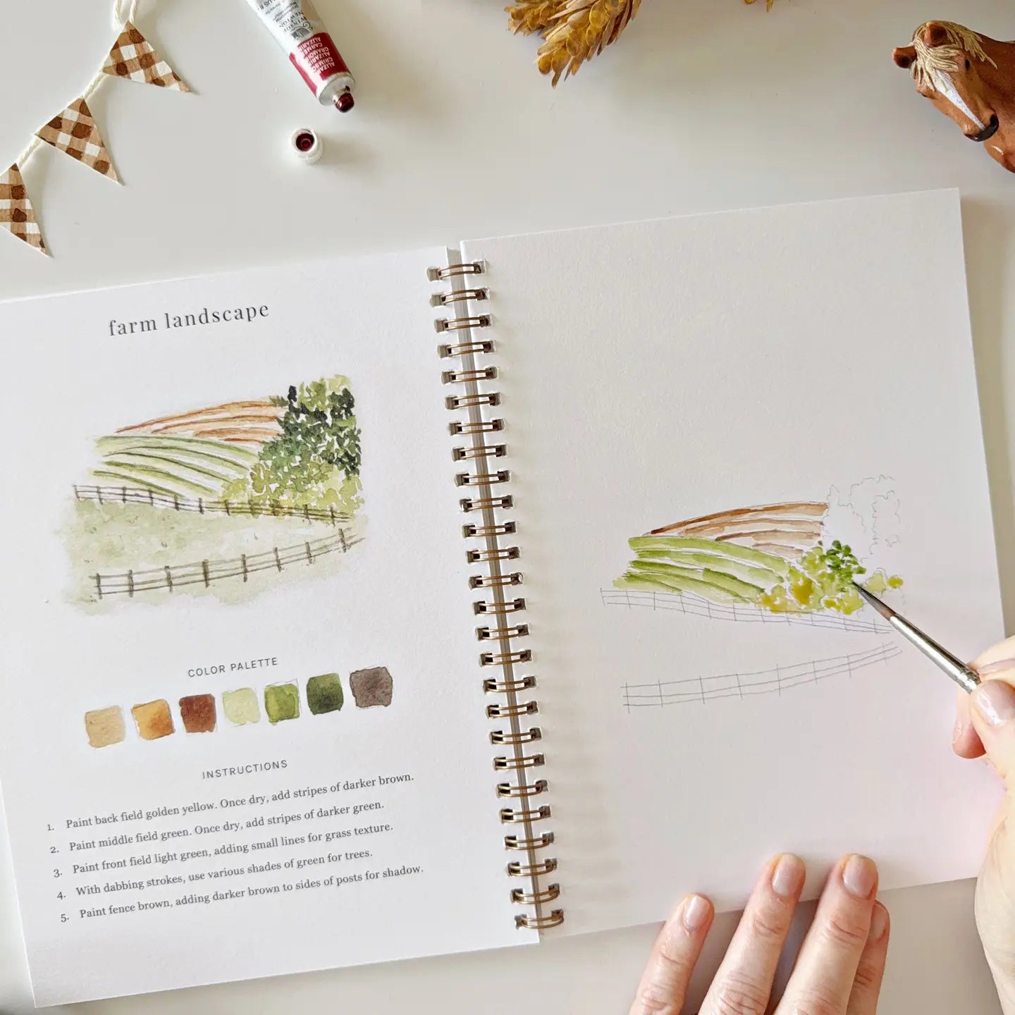 Farm Watercolor Workbook - 12 Guided Painting Projects