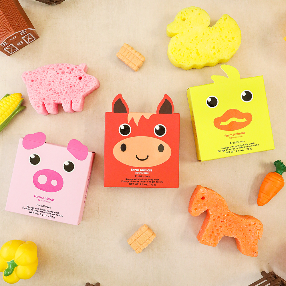 Farm Animals Bath Sponge Set - 3-Pack Gift Box