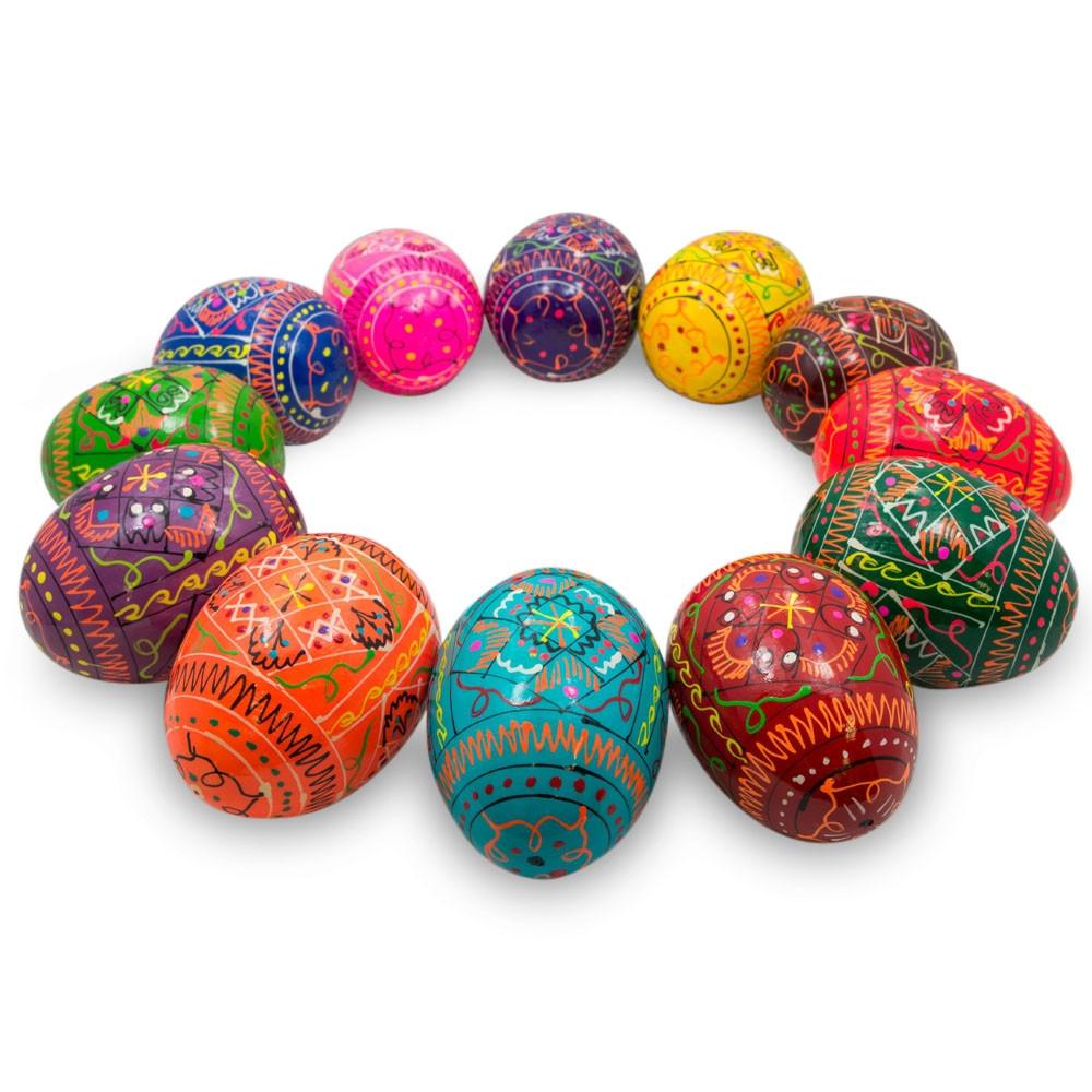 Hand-Painted Ukrainian Wooden Easter Eggs - Set of 12 Authentic Pysanky