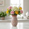 Handcrafted Talavera Vase | Brown & White Relief Pottery