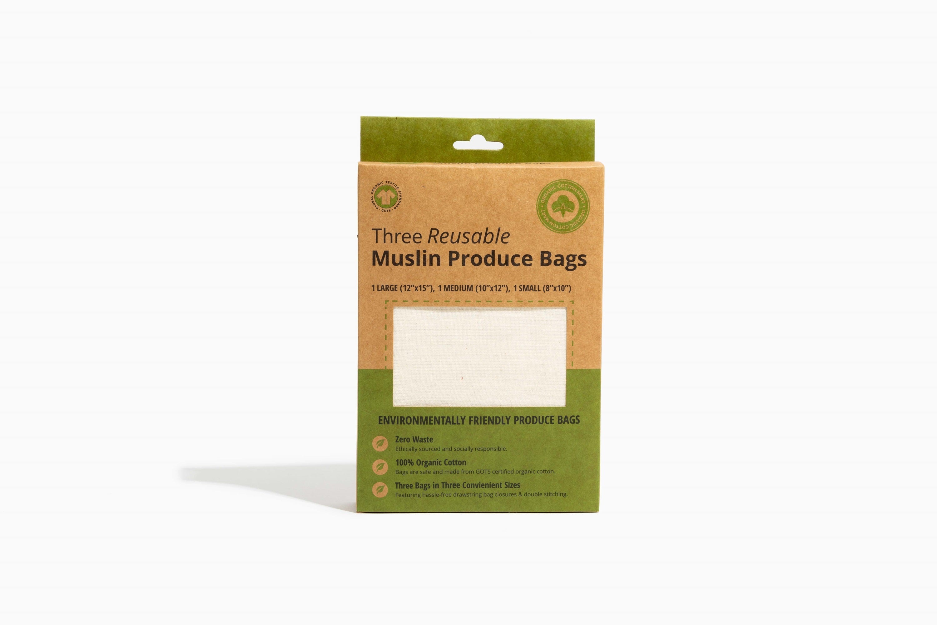 Reusable Produce Bags Gift Box - 3 Pack Cotton Mesh & Muslin