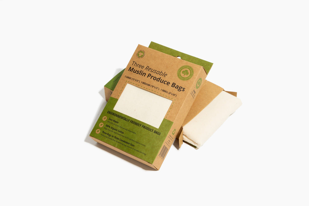 Reusable Produce Bags Gift Box - 3 Pack Cotton Mesh & Muslin