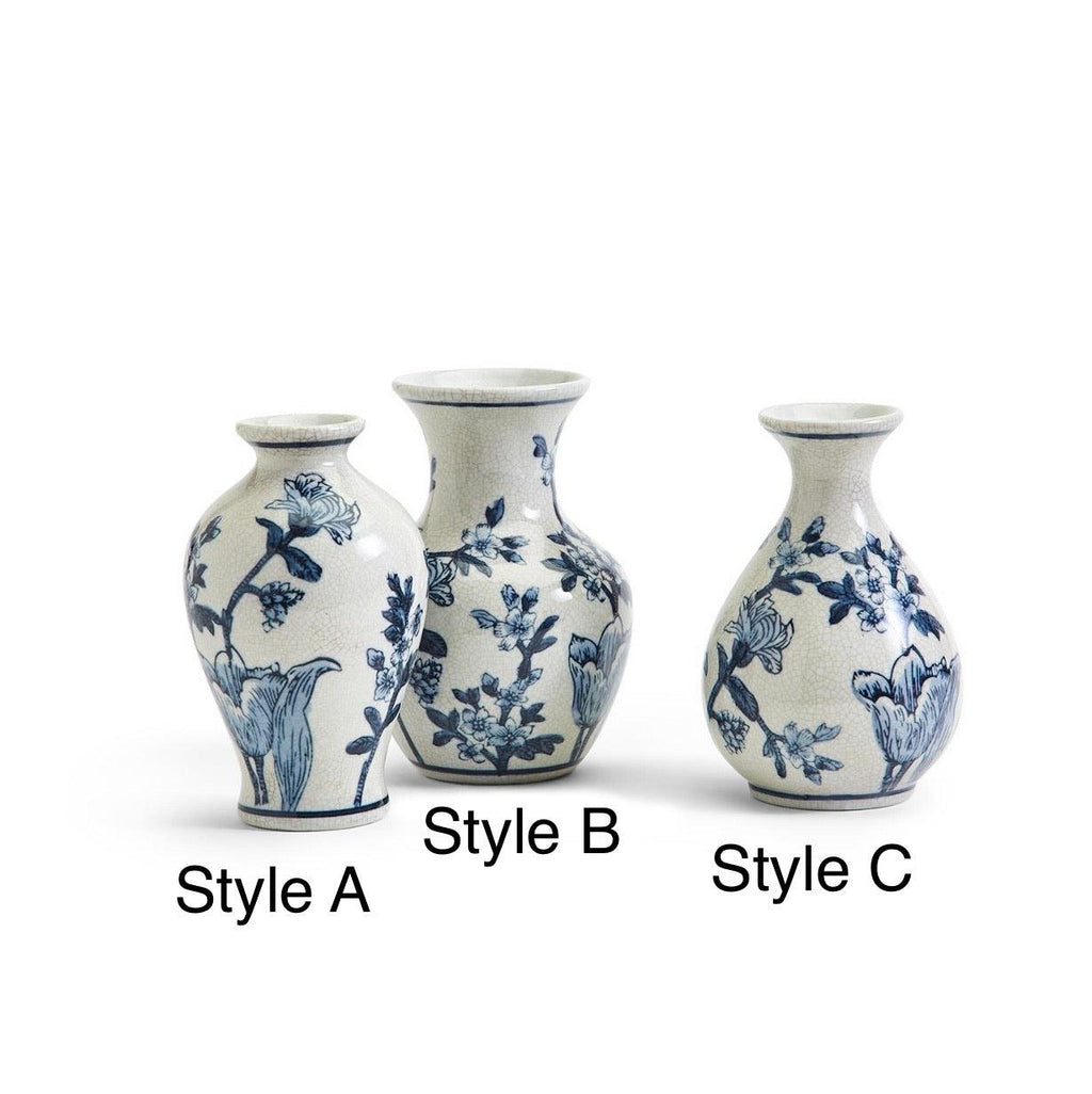 Japanese Floral Blue White Vase - Hand Painted Chinoiserie Porcelain