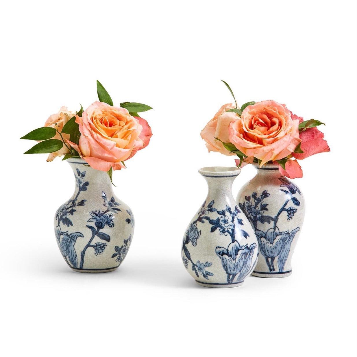 Japanese Floral Blue White Vase - Hand Painted Chinoiserie Porcelain
