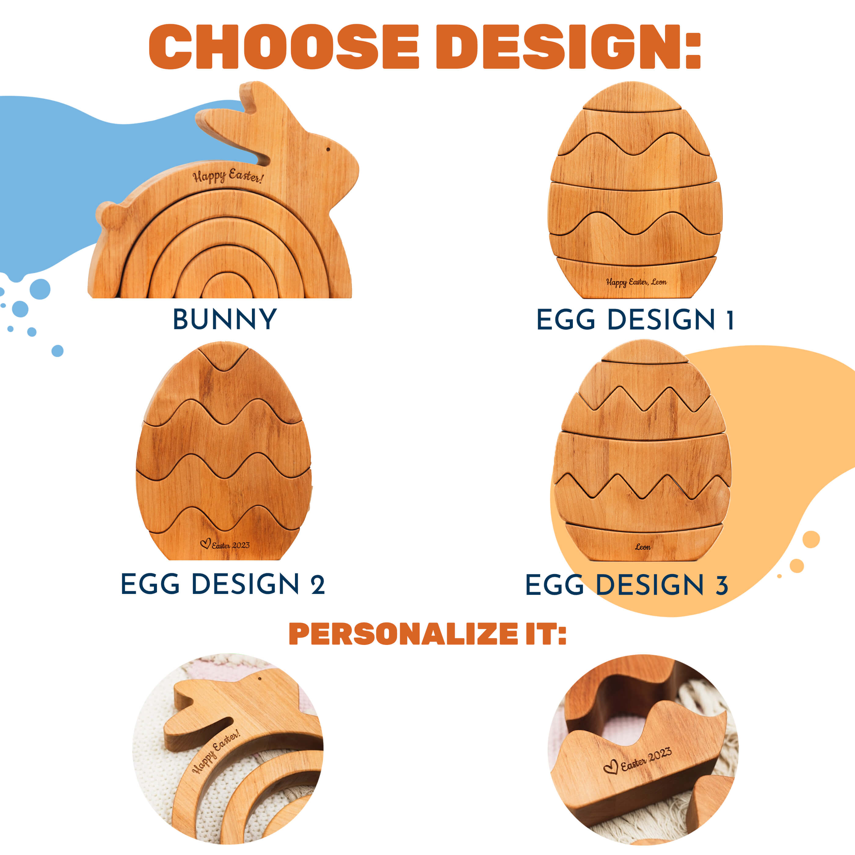 Wooden Easter Egg Stacker Toy - Personalized Montessori Stacking Toy for Toddlers