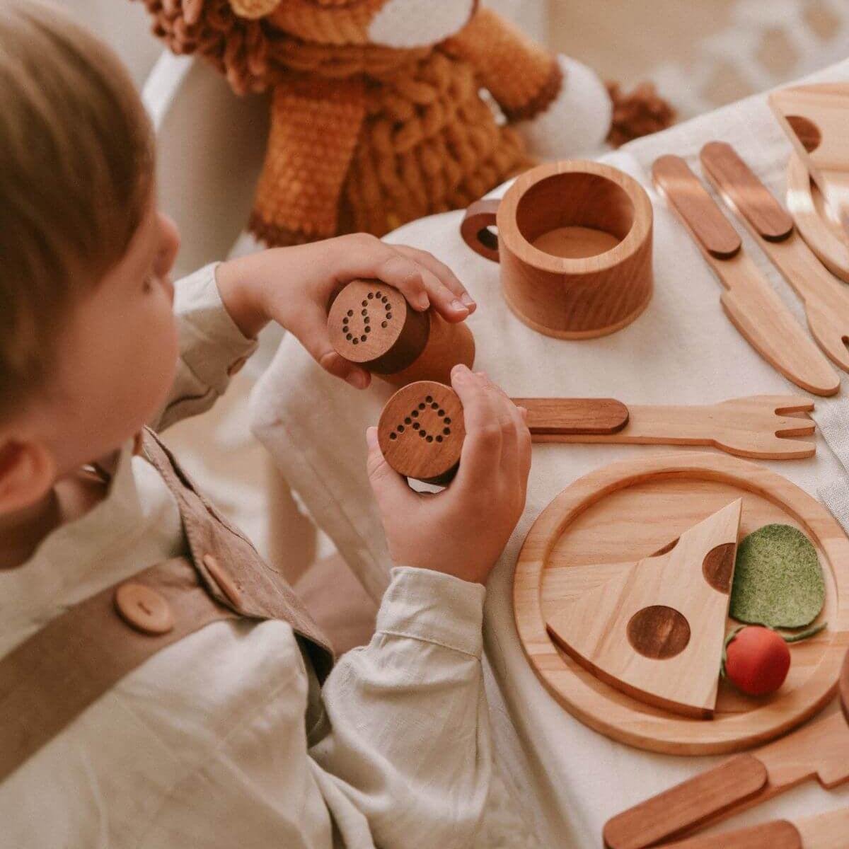 Wooden Play Kitchen Dish Set - Montessori Pretend Play for Kids