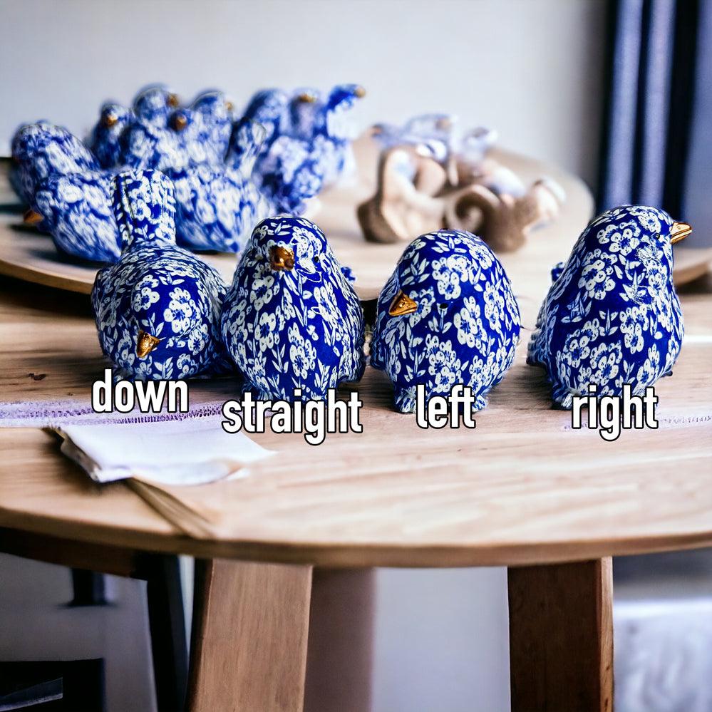 Chinoiserie Bird Figurines with Blue Floral Pattern