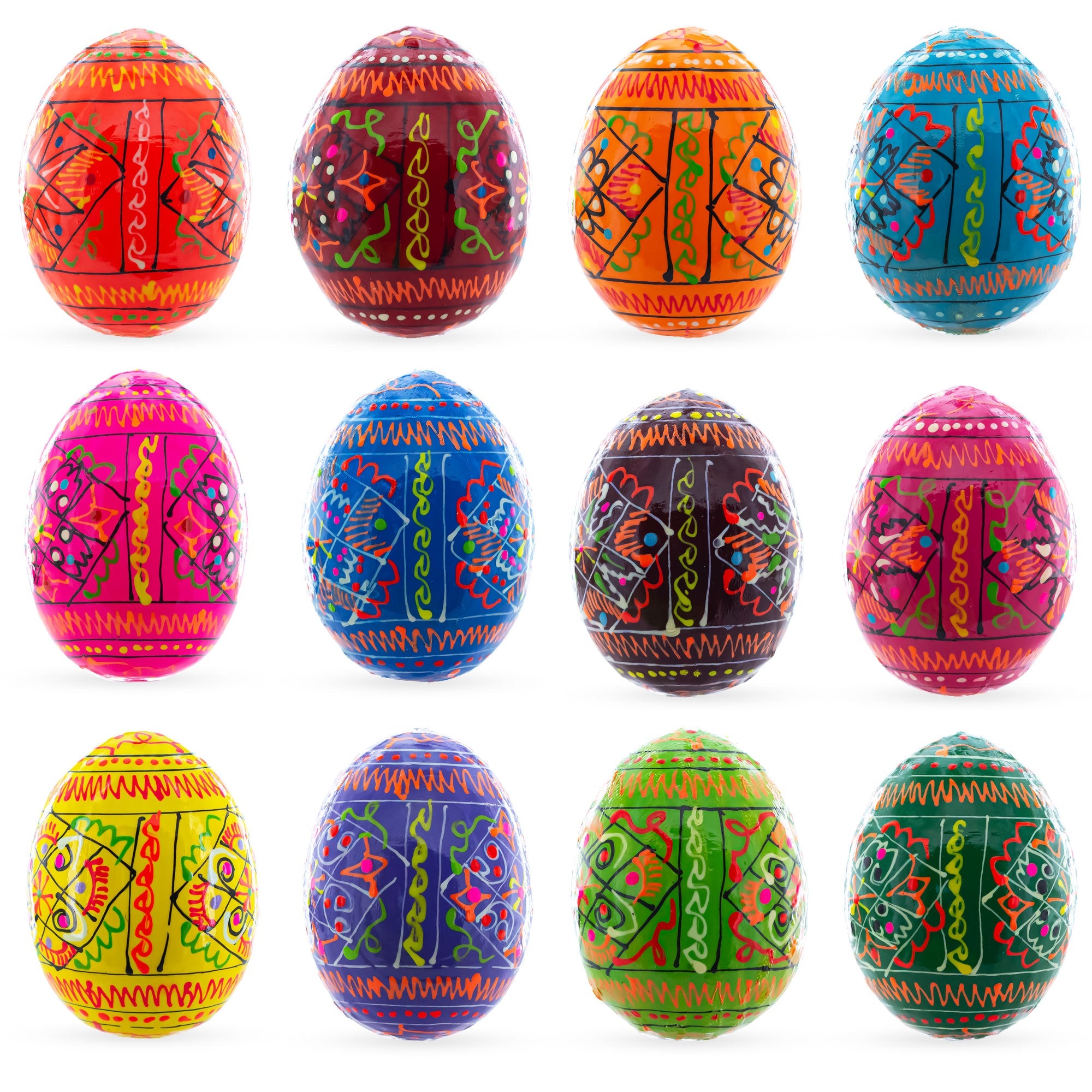 Hand-Painted Ukrainian Wooden Easter Eggs - Set of 12 Authentic Pysanky